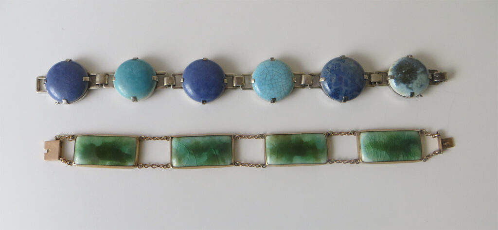 High end Ruskin gold and silver bracelets.